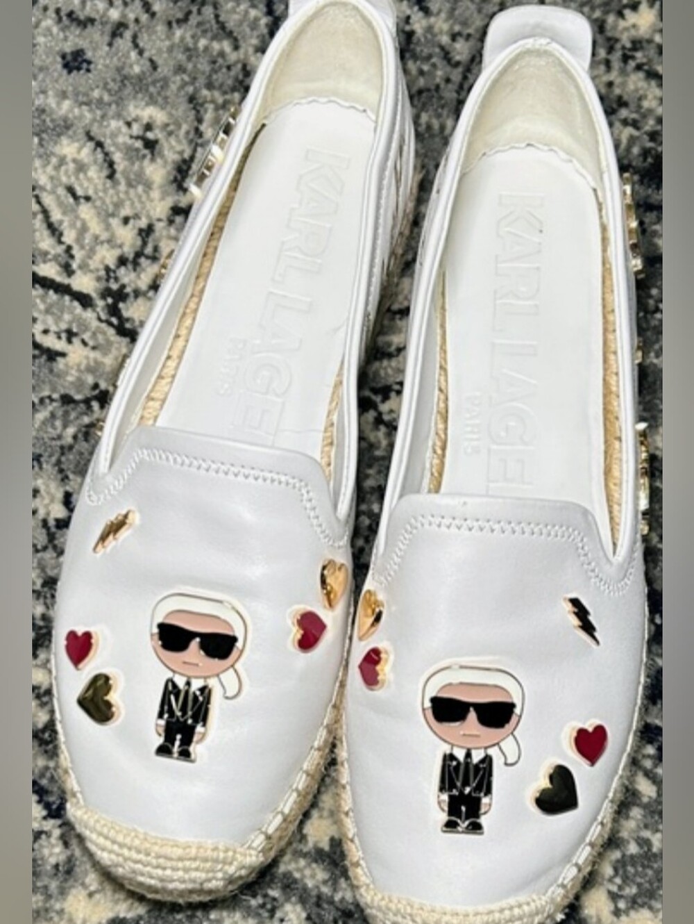 🤍 Karl Lagerfeld White Espadrilles w/ Embellishments – Size 9.5M 🤍